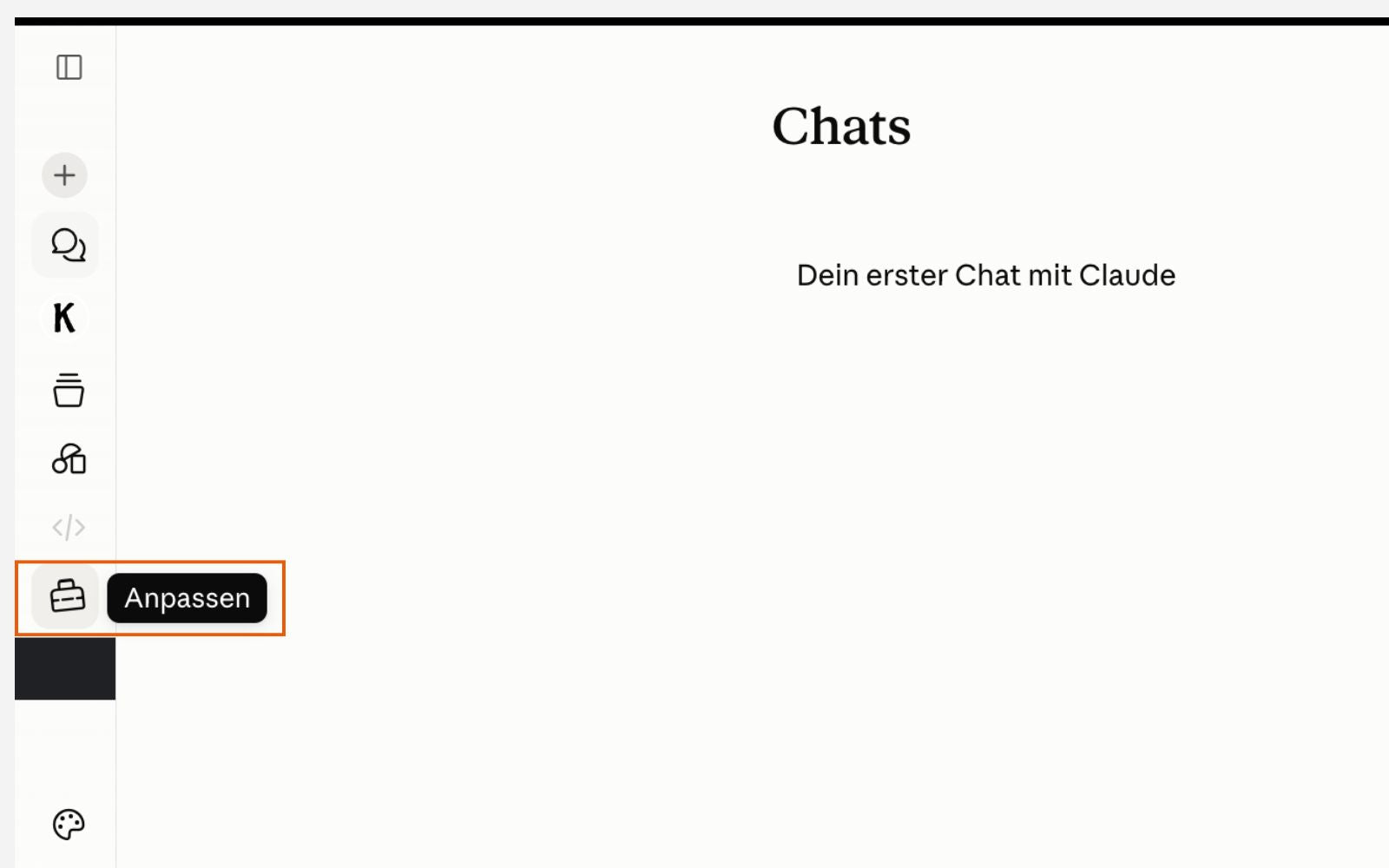 Der Anpassen-Knopf in der linken Leiste