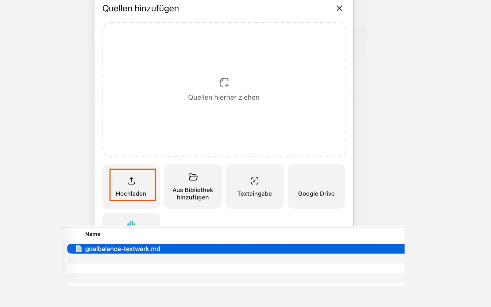 Der Upload-Dialog